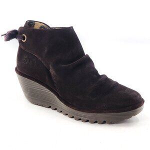 FLY LONDON NWOB Yebi Suede Platform Wedge Lace Up Bootie Espresso